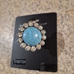 Chic Silver and Turquoise Stretch Ring Western Adjustable New Cowgirl